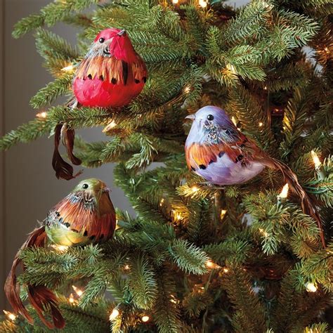 feathered bird christmas tree ornaments|clip on bird ornaments.